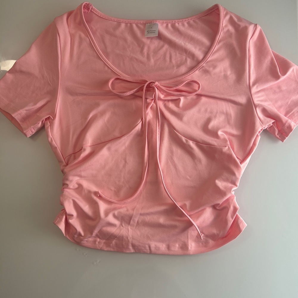 Pink Short Sleeve Tie-Front Top
